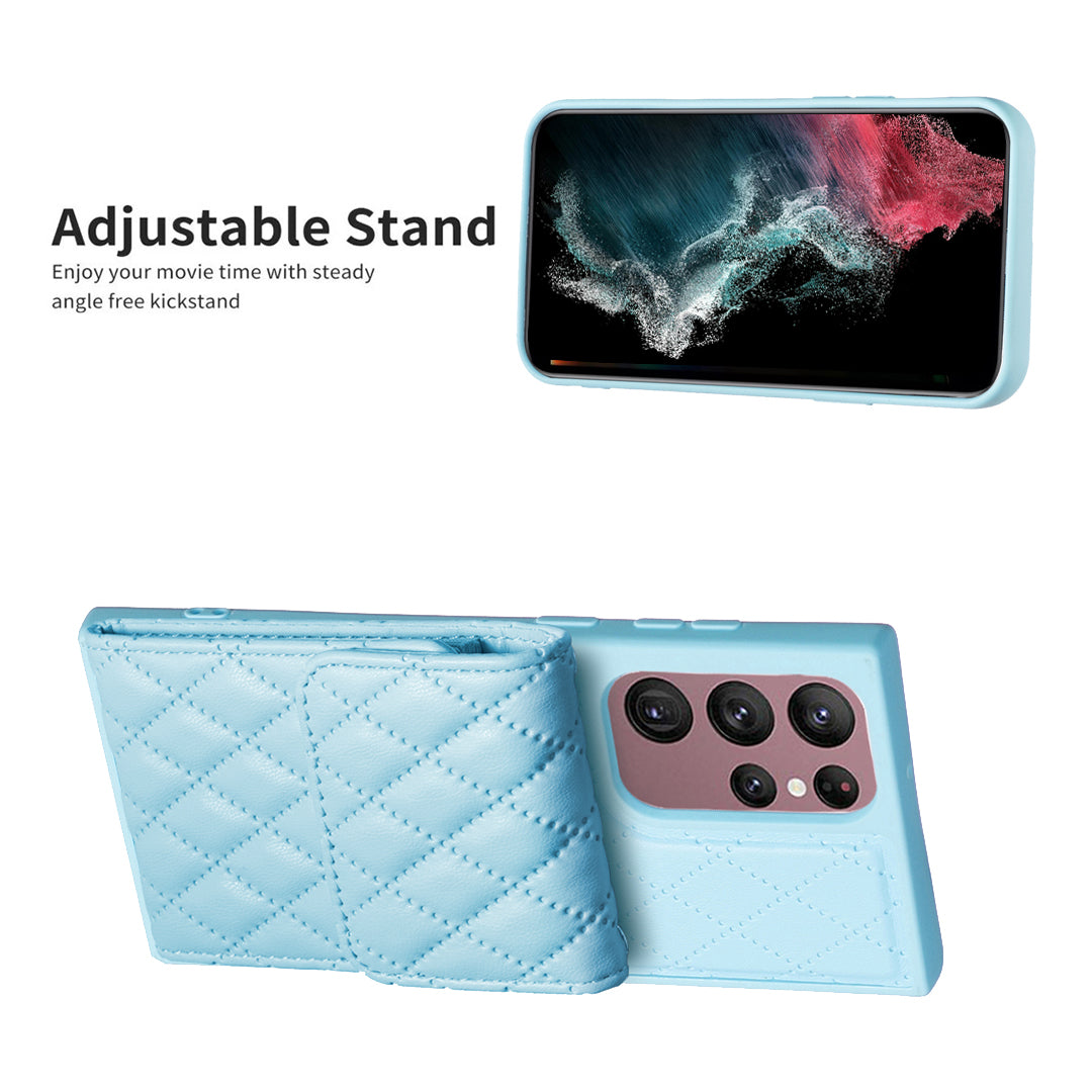 BF22-Style For Samsung Galaxy S22 Ultra 5G Kickstand Leather Coated TPU Case Card Holder Bag Phone Cover