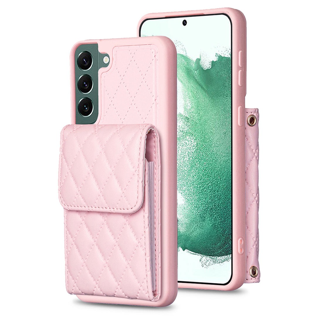 BF22-Style For Samsung Galaxy S22 5G Card Holder Phone Kickstand Case Leather Coated TPU Cell Phone Cover