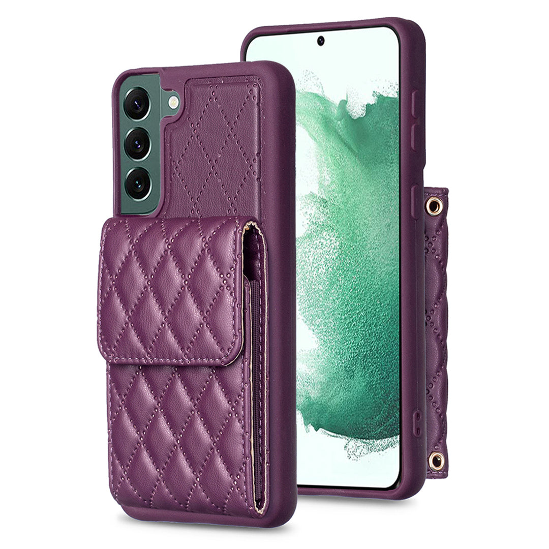 BF22-Style For Samsung Galaxy S22 5G Card Holder Phone Kickstand Case Leather Coated TPU Cell Phone Cover