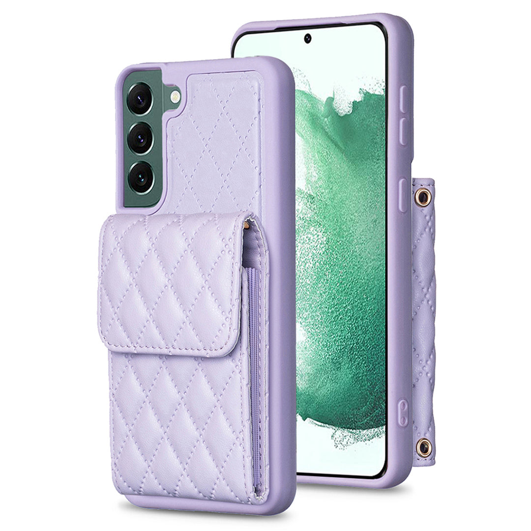 BF22-Style For Samsung Galaxy S22 5G Card Holder Phone Kickstand Case Leather Coated TPU Cell Phone Cover