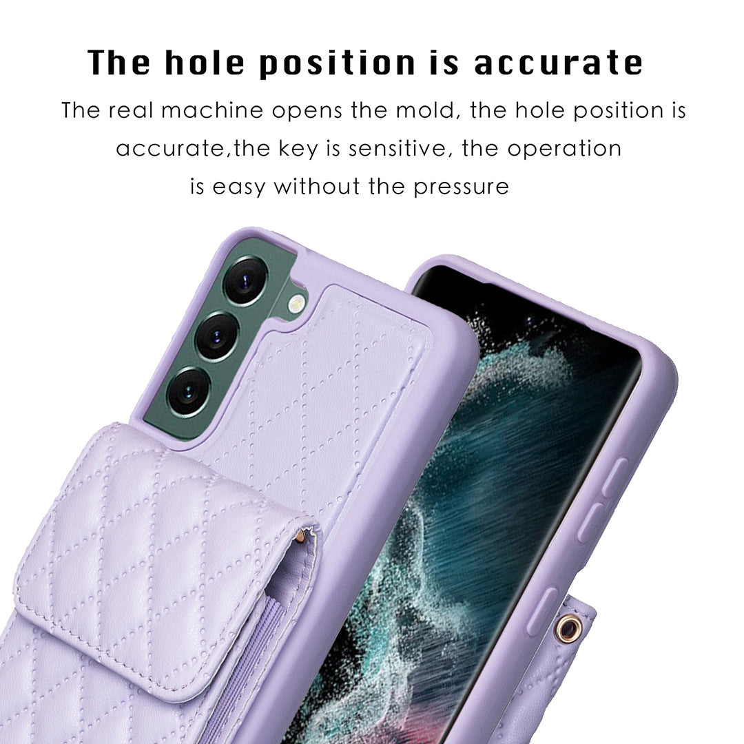 BF22-Style For Samsung Galaxy S22 5G Card Holder Phone Kickstand Case Leather Coated TPU Cell Phone Cover