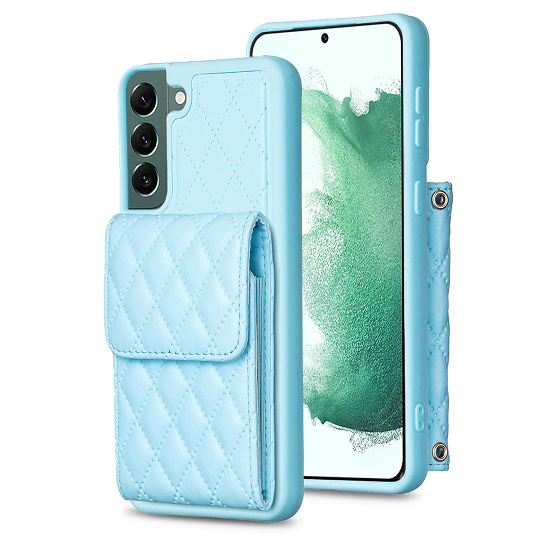 BF22-Style For Samsung Galaxy S22 5G Card Holder Phone Kickstand Case Leather Coated TPU Cell Phone Cover