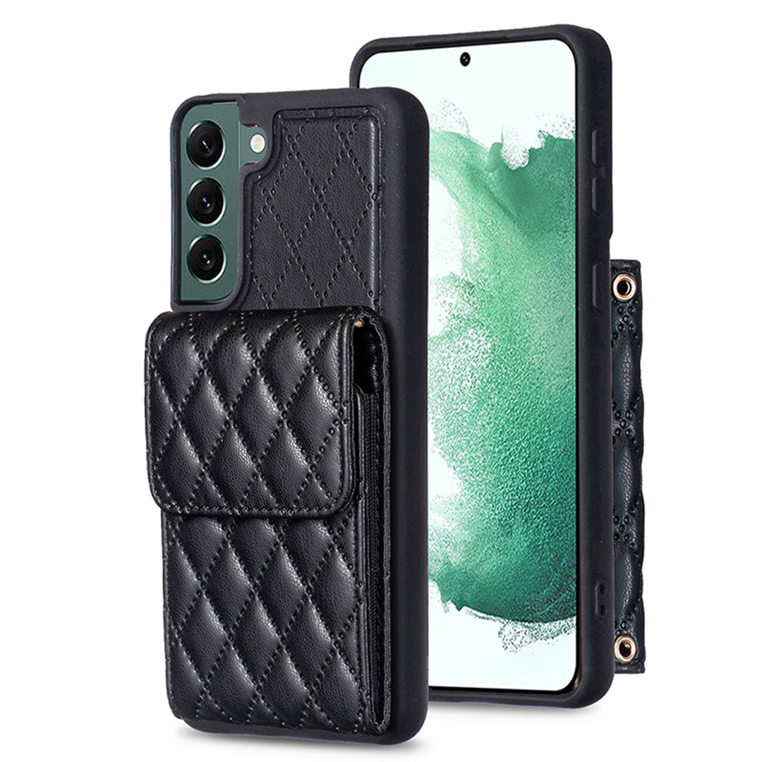 BF22-Style For Samsung Galaxy S22 5G Card Holder Phone Kickstand Case Leather Coated TPU Cell Phone Cover