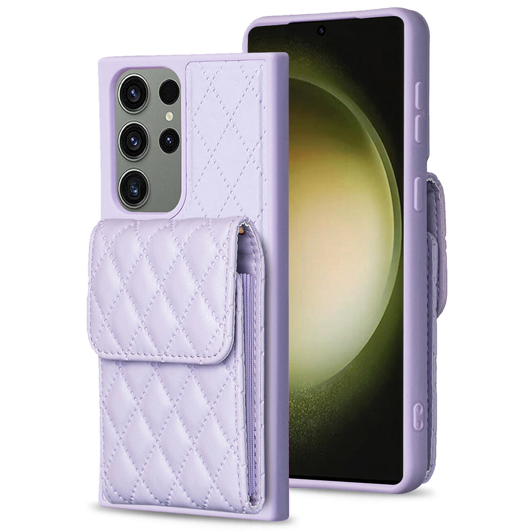 BF22-Style For Samsung Galaxy S23 Ultra Card Holder Phone Case Leather Coated TPU Kickstand Cover