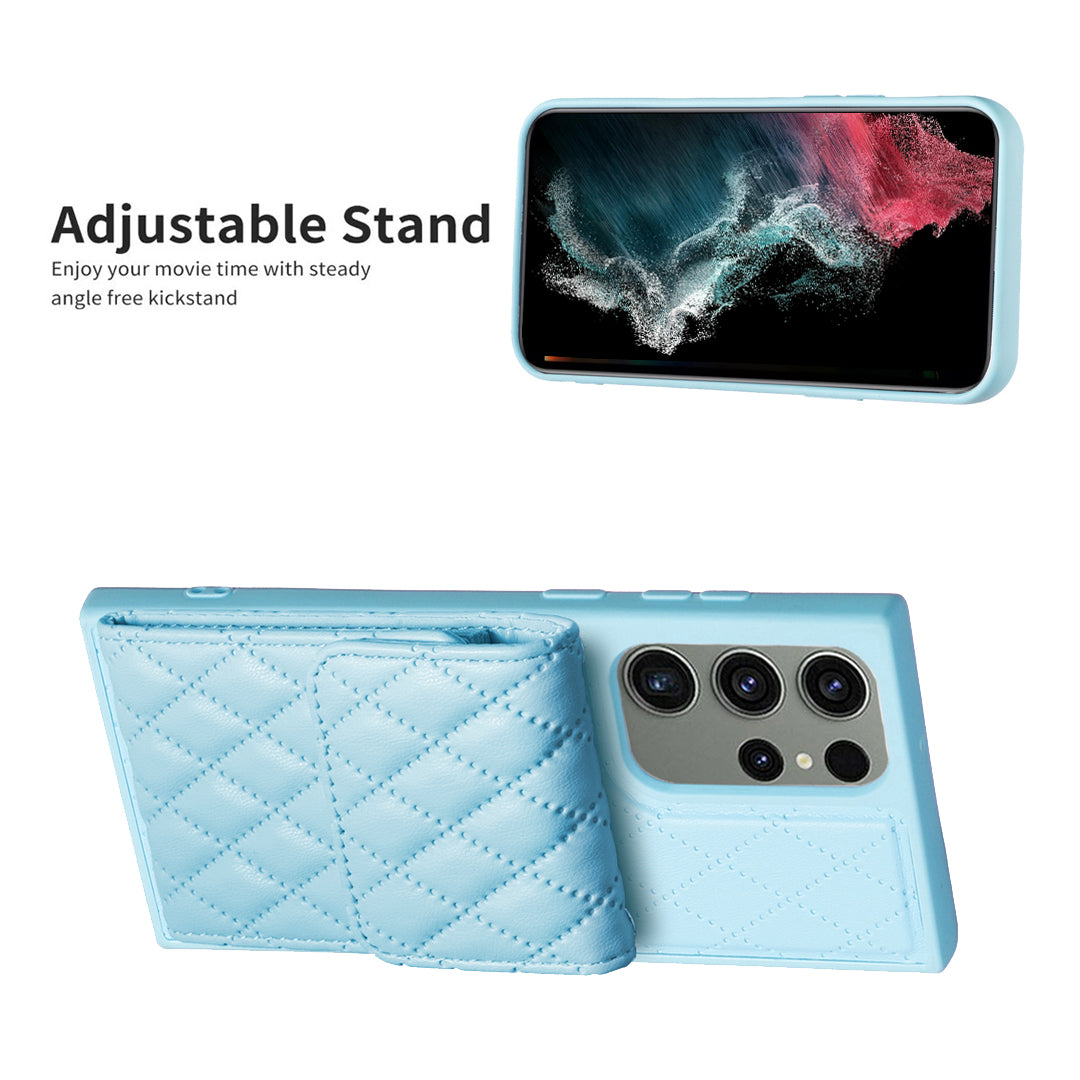 BF22-Style For Samsung Galaxy S23 Ultra Card Holder Phone Case Leather Coated TPU Kickstand Cover
