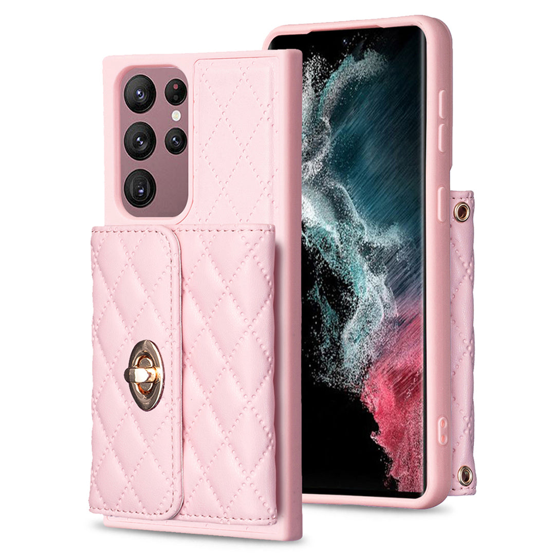 BF21-Style Phone Case for Samsung Galaxy S22 Ultra 5G Kickstand PU Leather TPU Cover with Card Holder