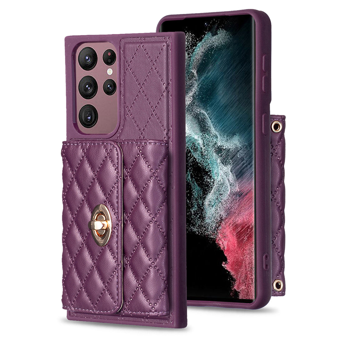 BF21-Style Phone Case for Samsung Galaxy S22 Ultra 5G Kickstand PU Leather TPU Cover with Card Holder