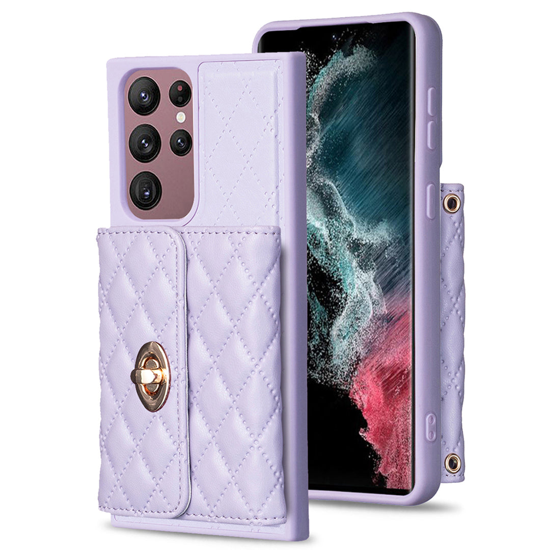 BF21-Style Phone Case for Samsung Galaxy S22 Ultra 5G Kickstand PU Leather TPU Cover with Card Holder