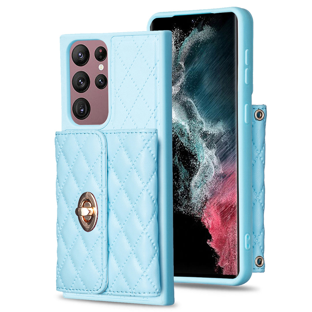 BF21-Style Phone Case for Samsung Galaxy S22 Ultra 5G Kickstand PU Leather TPU Cover with Card Holder