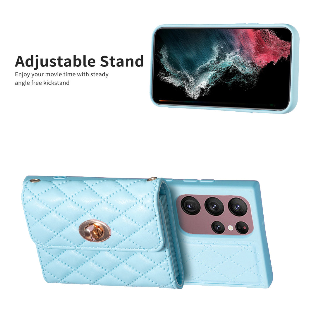 BF21-Style Phone Case for Samsung Galaxy S22 Ultra 5G Kickstand PU Leather TPU Cover with Card Holder