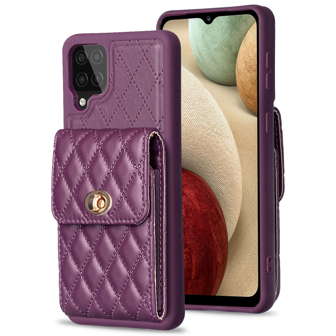 BF20 Card Holder Shell for Samsung Galaxy A12 Fall-proof Case PU Leather Coated TPU Phone Cover
