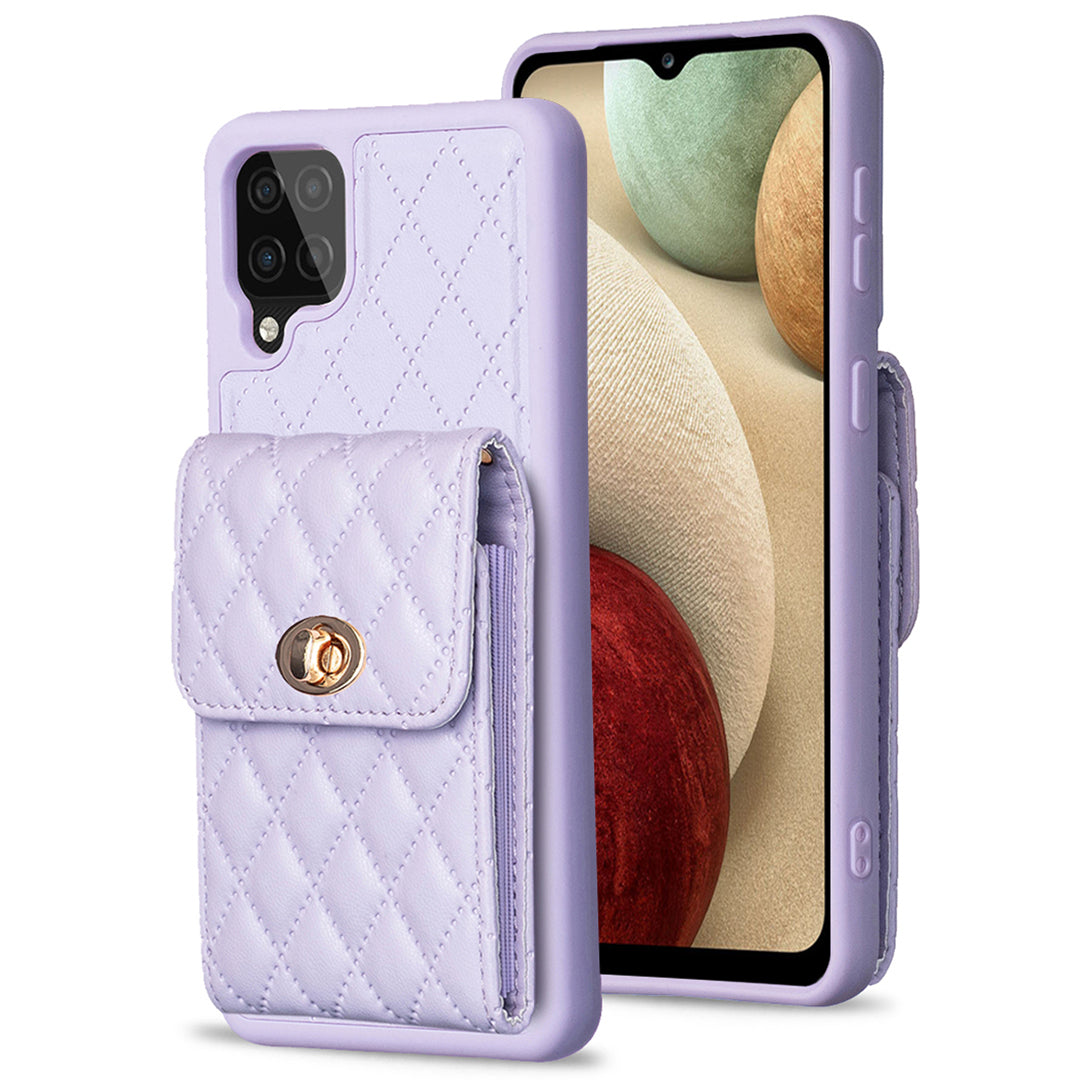 BF20 Card Holder Shell for Samsung Galaxy A12 Fall-proof Case PU Leather Coated TPU Phone Cover