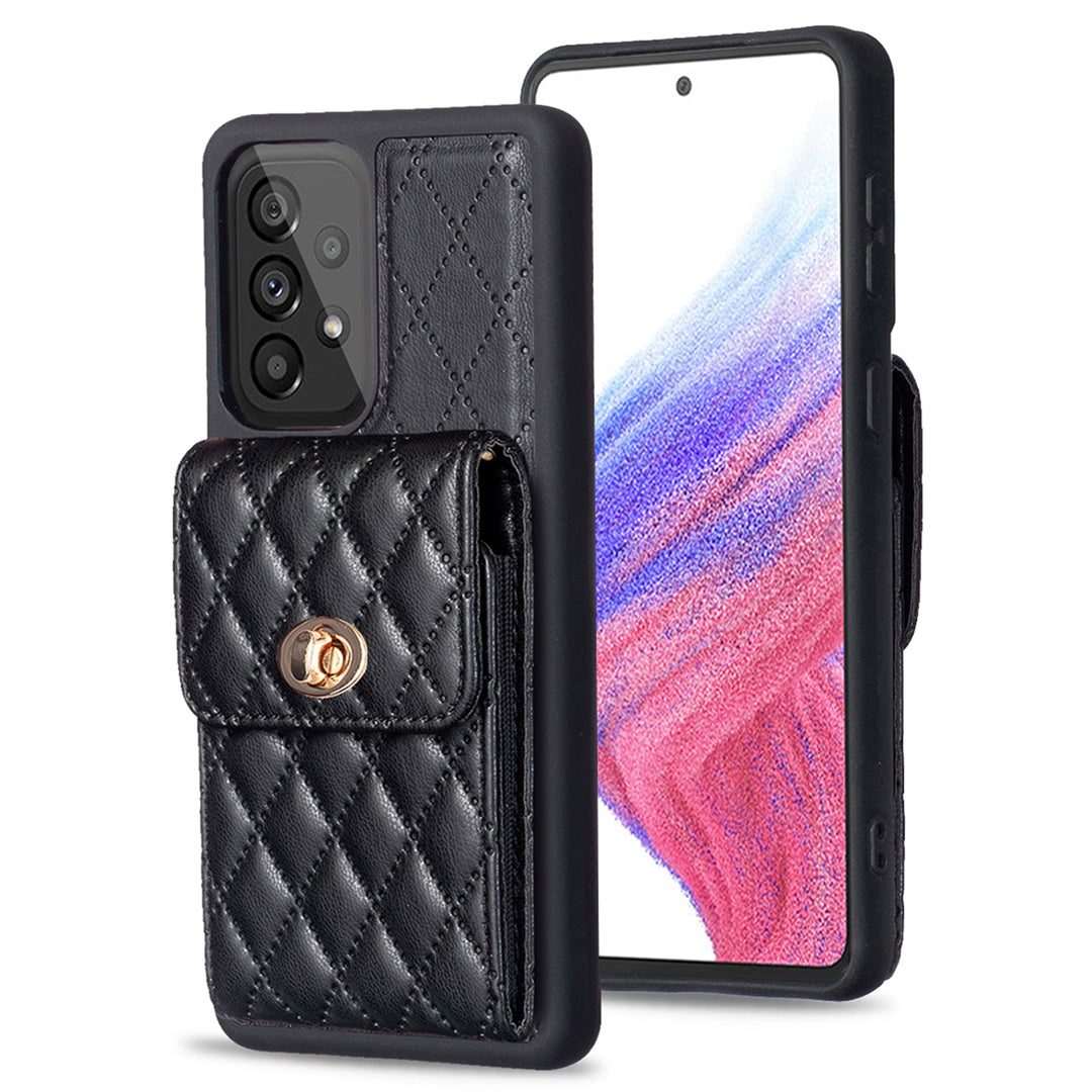 BF20 Card Holder Shell for Samsung Galaxy A53 5G PU Leather Coated TPU Phone Cover Shockproof Case