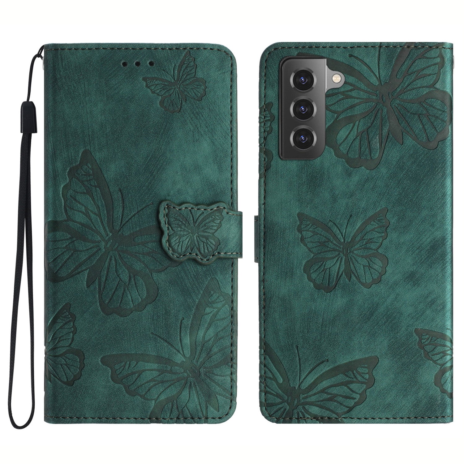 For Samsung Galaxy S22 5G Wallet Phone Case Skin-Touch Leather Cover Butterfly Imprinted Stand Phone Shell