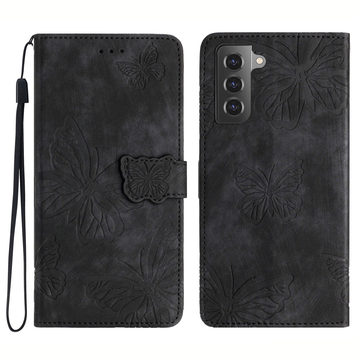 For Samsung Galaxy S22 5G Skin-Touch Phone Case Butterfly Imprinted Leather Phone Cover with Wallet