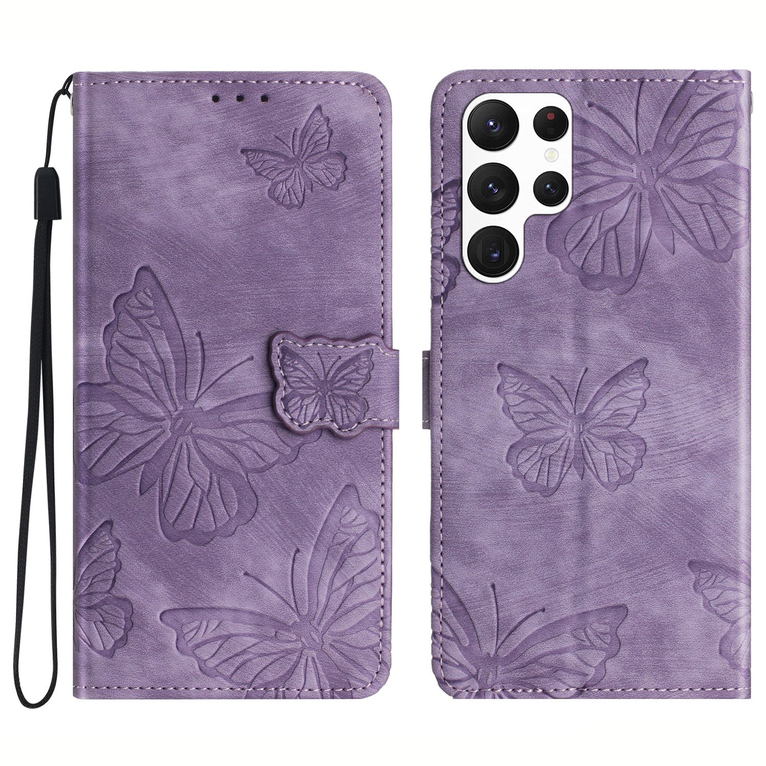 For Samsung Galaxy S22 Ultra 5G Shockproof Case Butterfly Imprinted Leather Wallet Case Skin-Touch Phone Cover