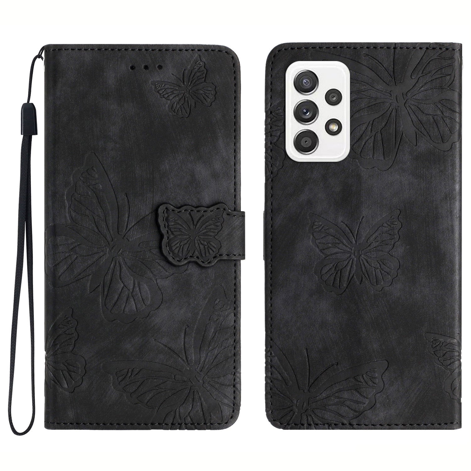 For Samsung Galaxy A23 5G (Global Version) Protective Leather Case Butterfly Imprinted Skin-Touch Phone Cover with Wallet