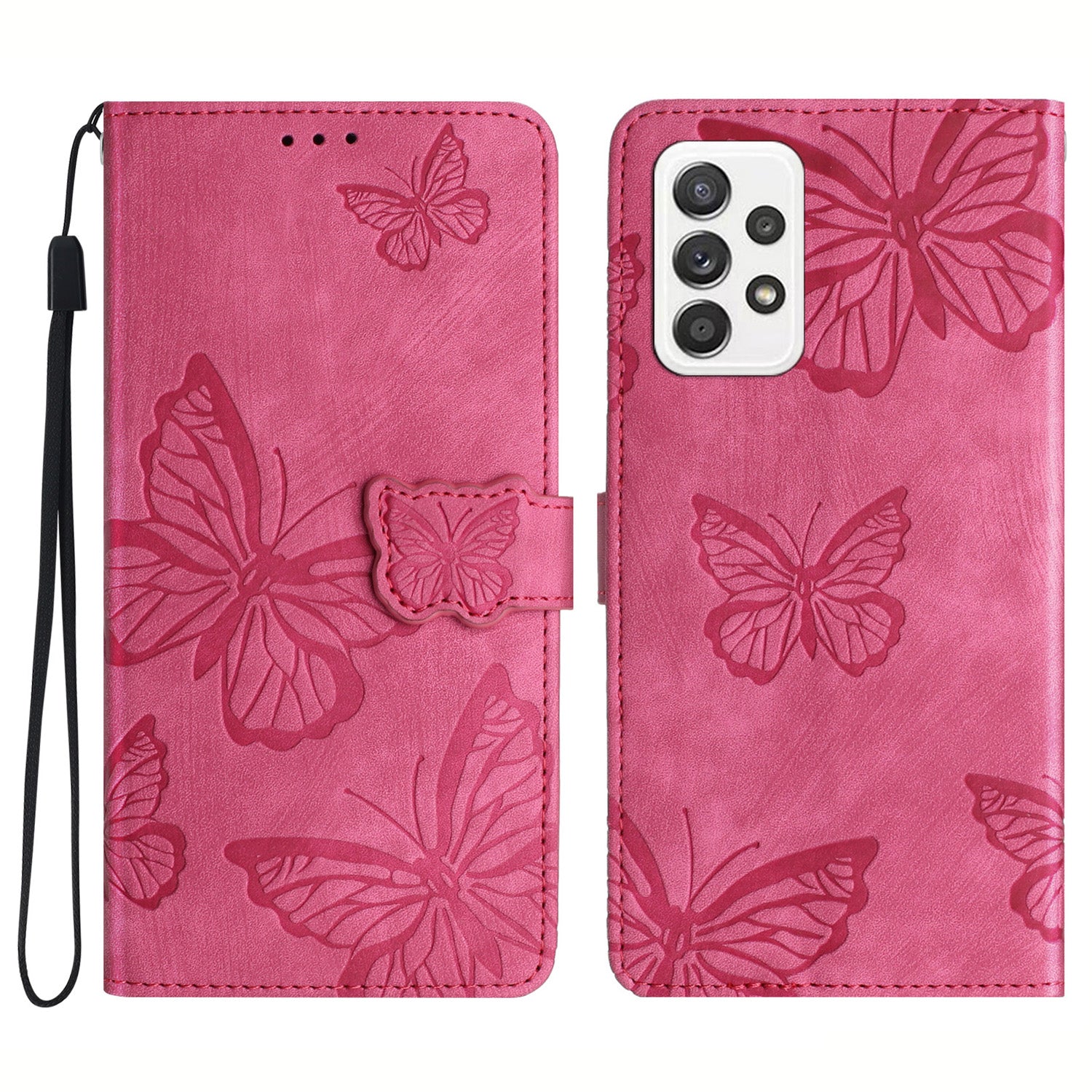 For Samsung Galaxy A23 5G (Global Version) Protective Leather Case Butterfly Imprinted Skin-Touch Phone Cover with Wallet