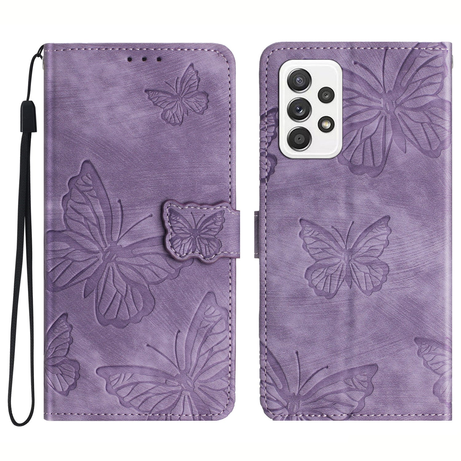 For Samsung Galaxy A23 5G (Global Version) Protective Leather Case Butterfly Imprinted Skin-Touch Phone Cover with Wallet