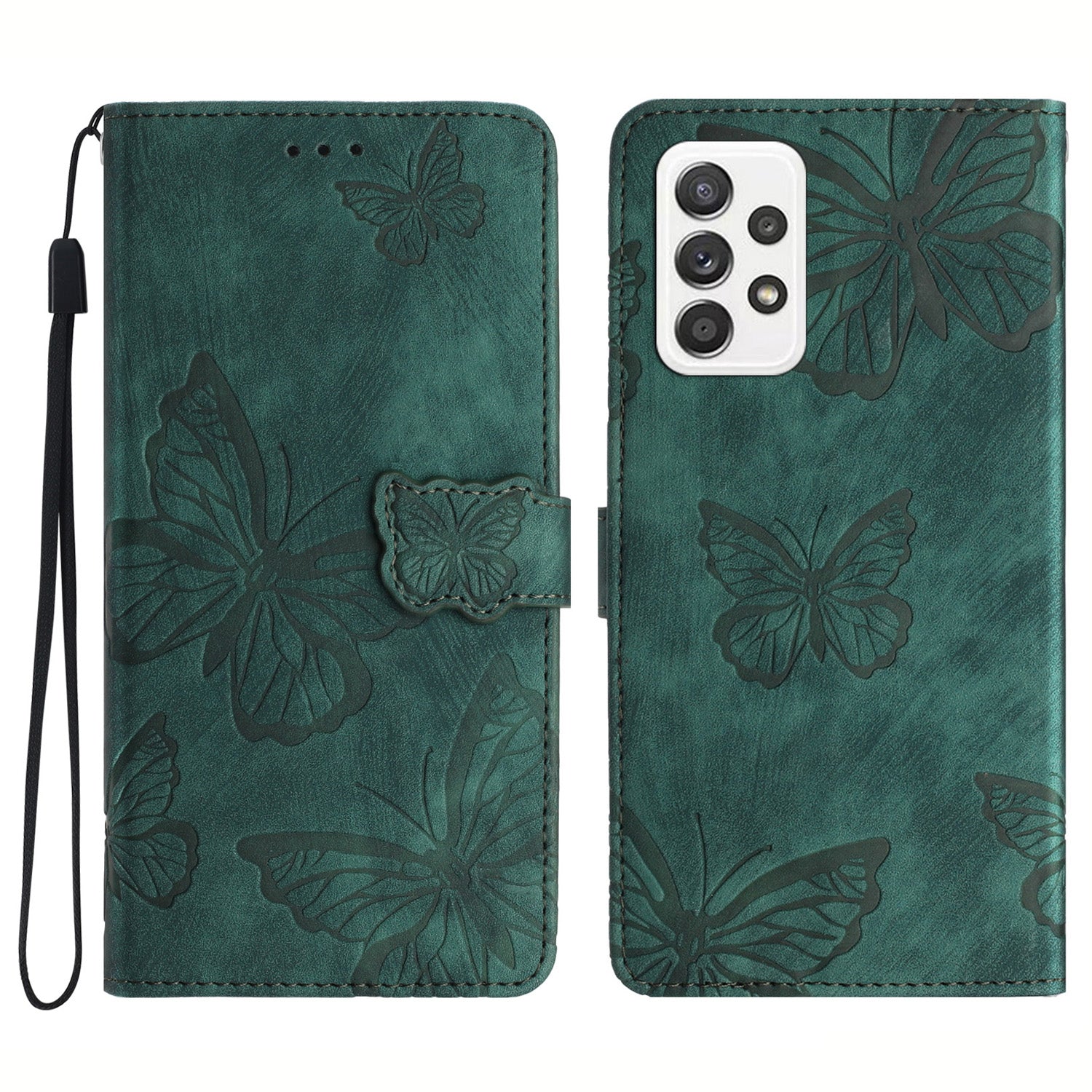 For Samsung Galaxy A23 5G (Global Version) Protective Leather Case Butterfly Imprinted Skin-Touch Phone Cover with Wallet