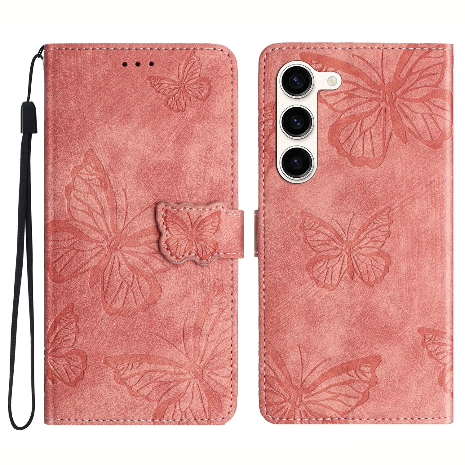 For Samsung Galaxy S23 Protective Leather Case Butterfly Imprinted Skin-Touch Phone Cover with Wallet
