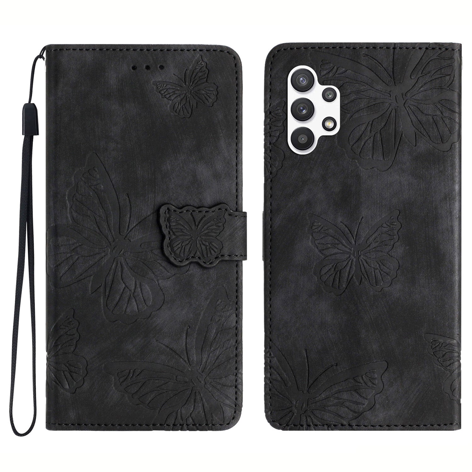Til Samsung Galaxy A32 5G / M32 5G Skin-touch PU læder pung etui Butterfly påtrykt telefoncover med stativ