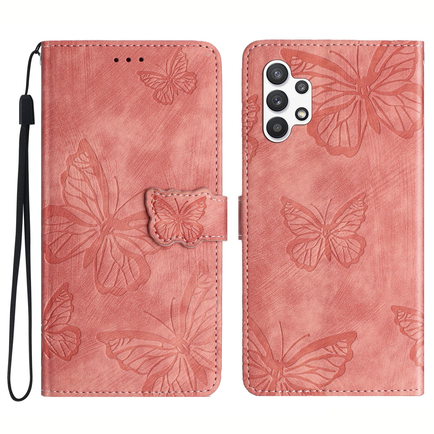 Til Samsung Galaxy A32 5G / M32 5G Skin-touch PU læder pung etui Butterfly påtrykt telefoncover med stativ