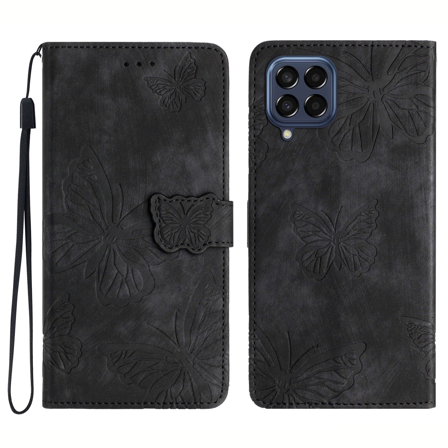 For Samsung Galaxy M53 5G Stand Case PU Leather Wallet Butterfly Imprinted Skin-touch Phone Cover