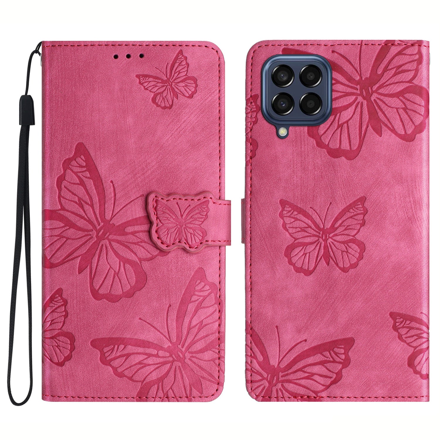 For Samsung Galaxy M53 5G Stand Case PU Leather Wallet Butterfly Imprinted Skin-touch Phone Cover