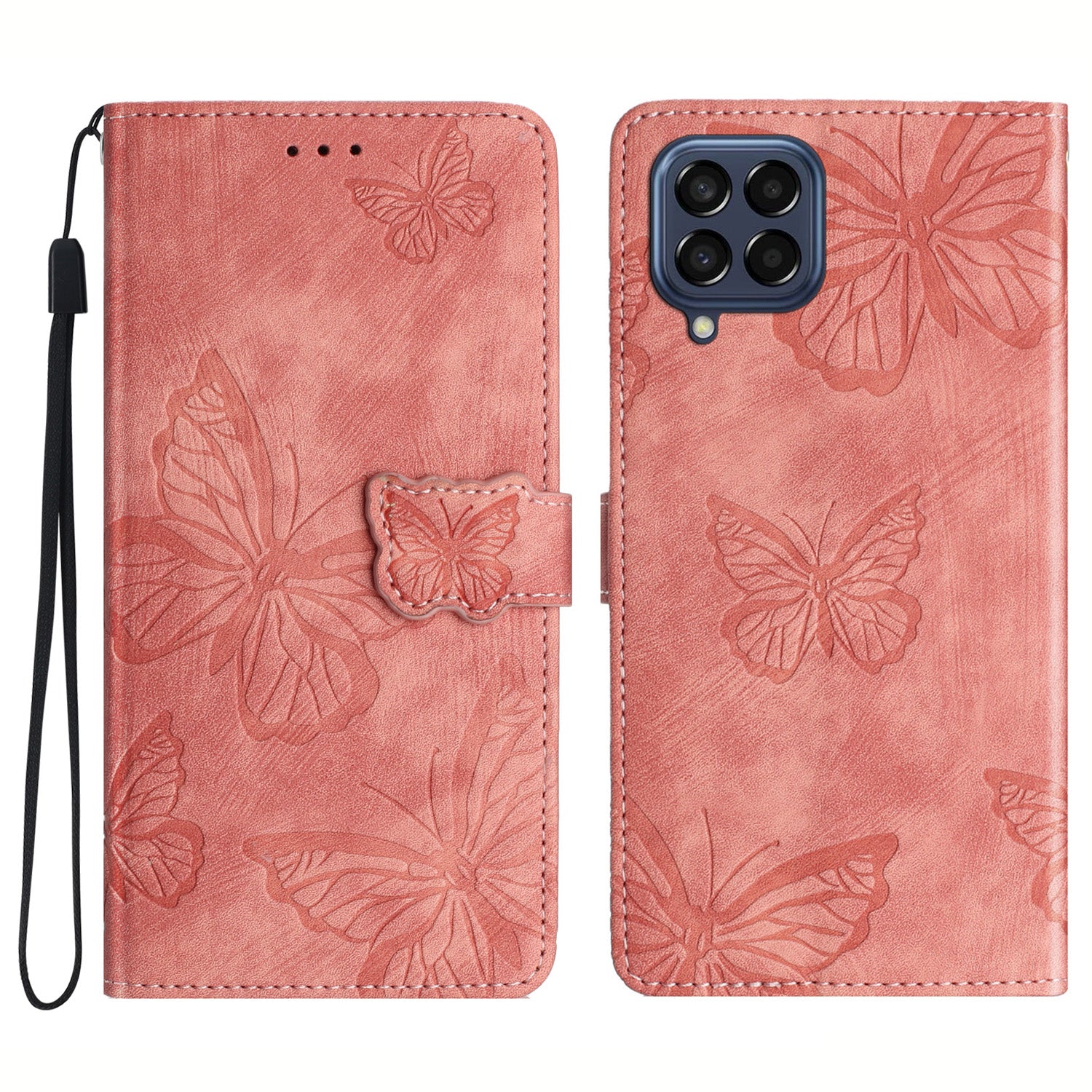 For Samsung Galaxy M53 5G Stand Case PU Leather Wallet Butterfly Imprinted Skin-touch Phone Cover