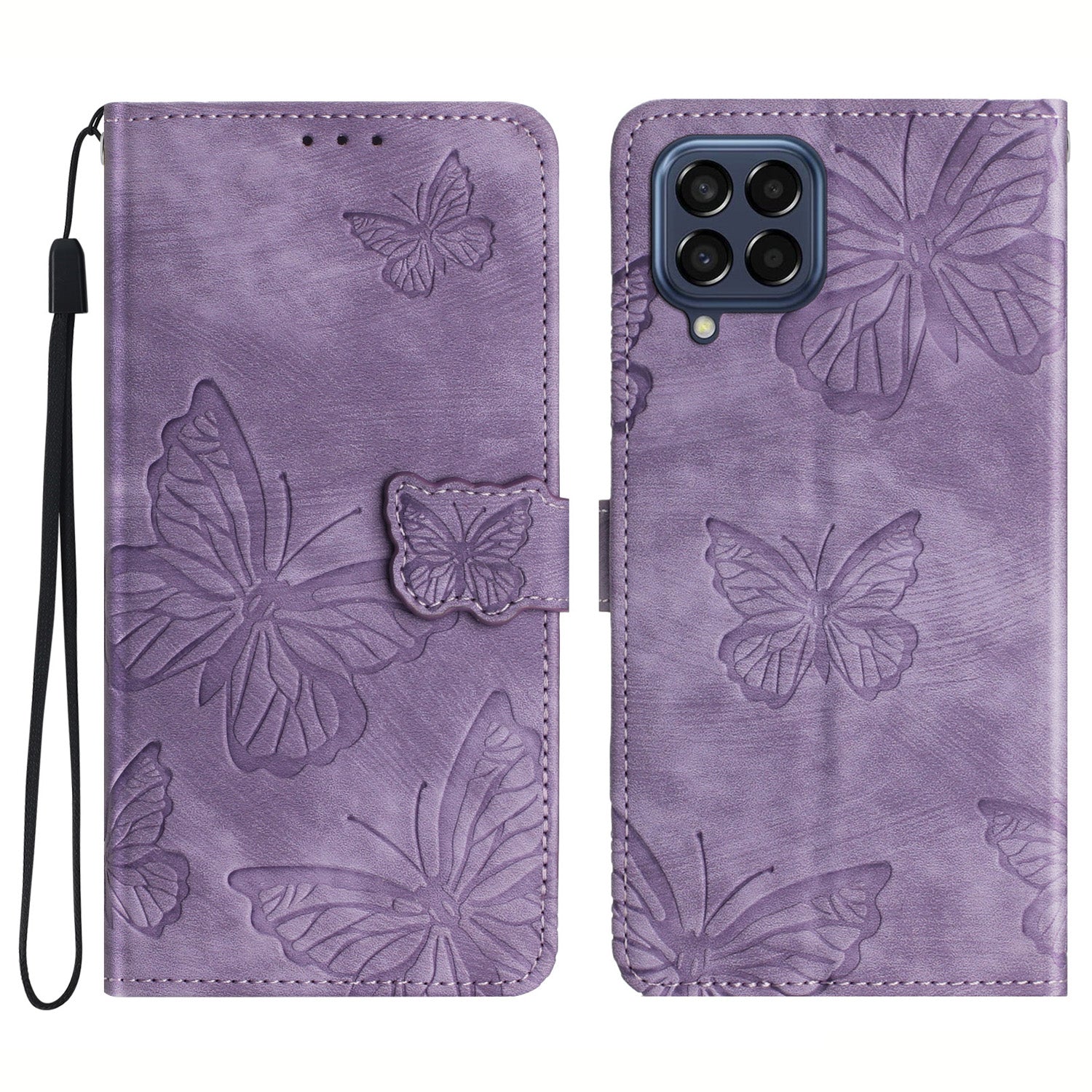 For Samsung Galaxy M53 5G Stand Case PU Leather Wallet Butterfly Imprinted Skin-touch Phone Cover