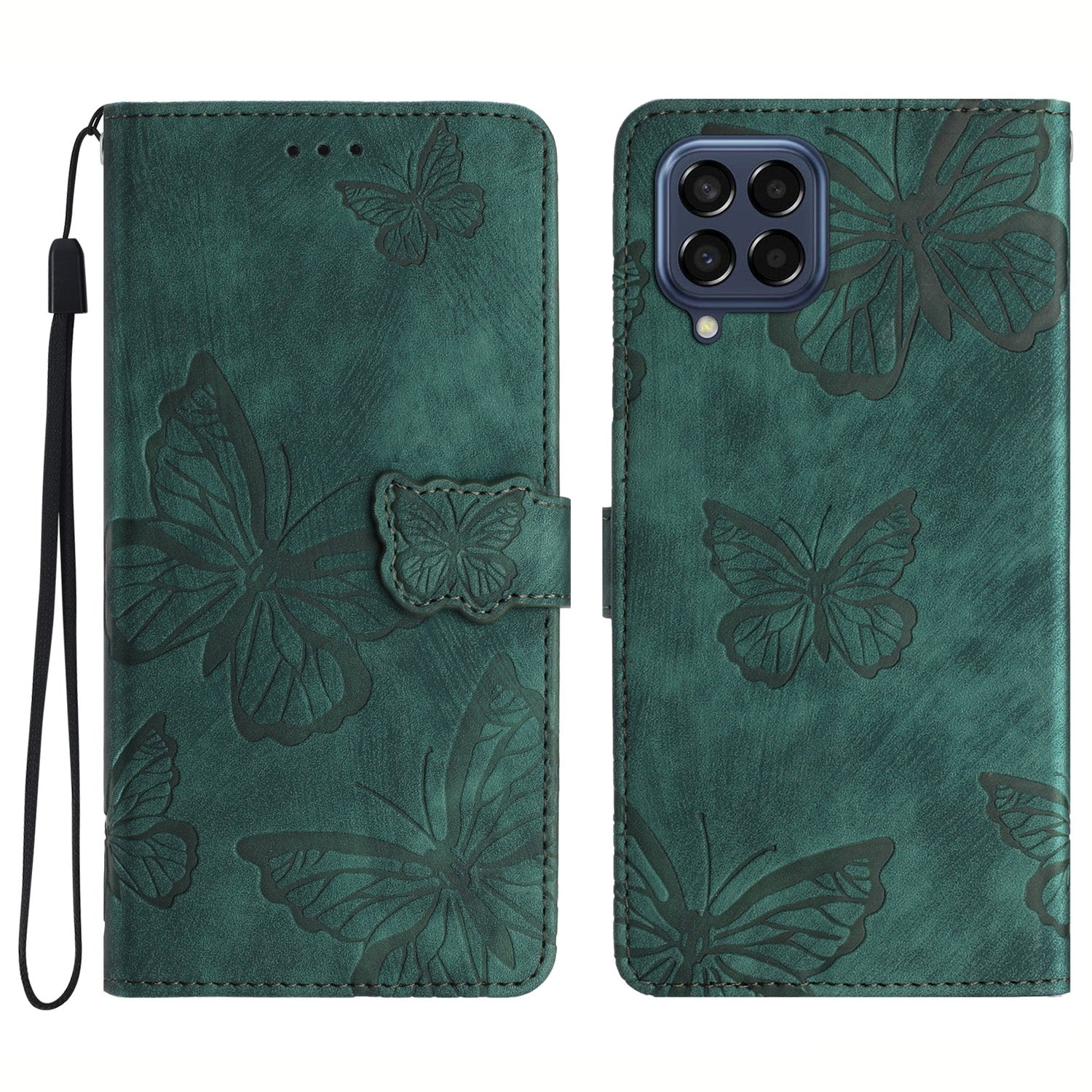 For Samsung Galaxy M53 5G Stand Case PU Leather Wallet Butterfly Imprinted Skin-touch Phone Cover