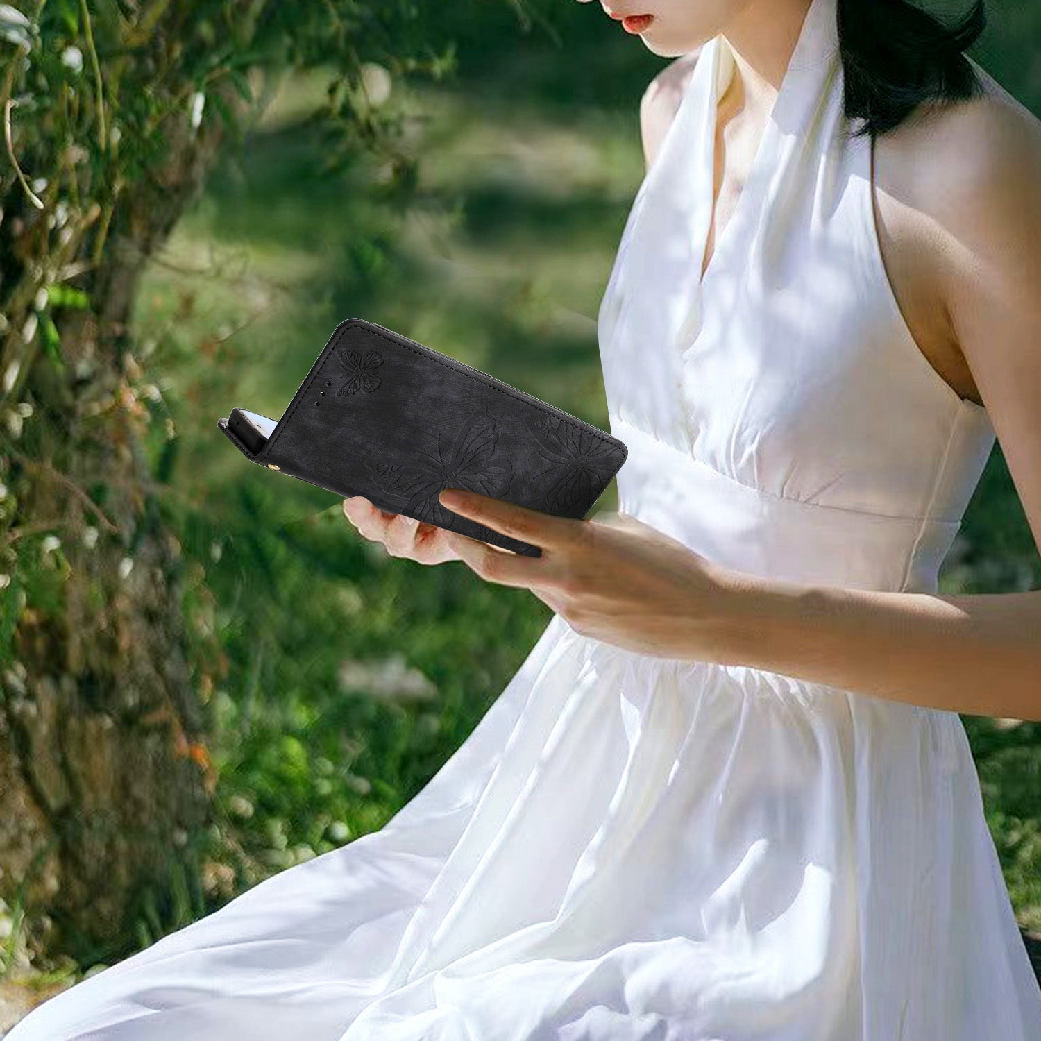 PU Leather Shell for iPhone 13 mini 5.4 inch Stand Wallet Case Butterfly Imprinted Skin-touch Phone Cover