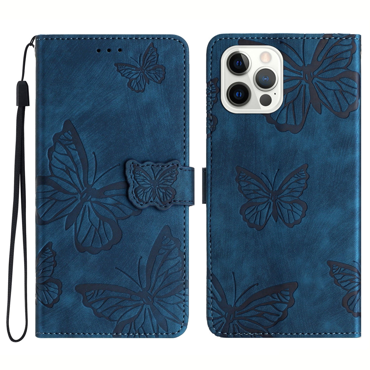 For iPhone 12/12 Pro 6.1 inch Skin-touch PU Leather Stand Wallet Case Butterfly Imprinted Phone Cover