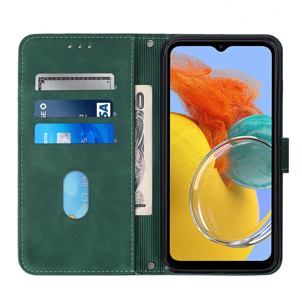 YB Imprinting Series-2 For Samsung Galaxy M14 5G Imprinted Lines Leather Wallet Phone Case with Foldable Stand
