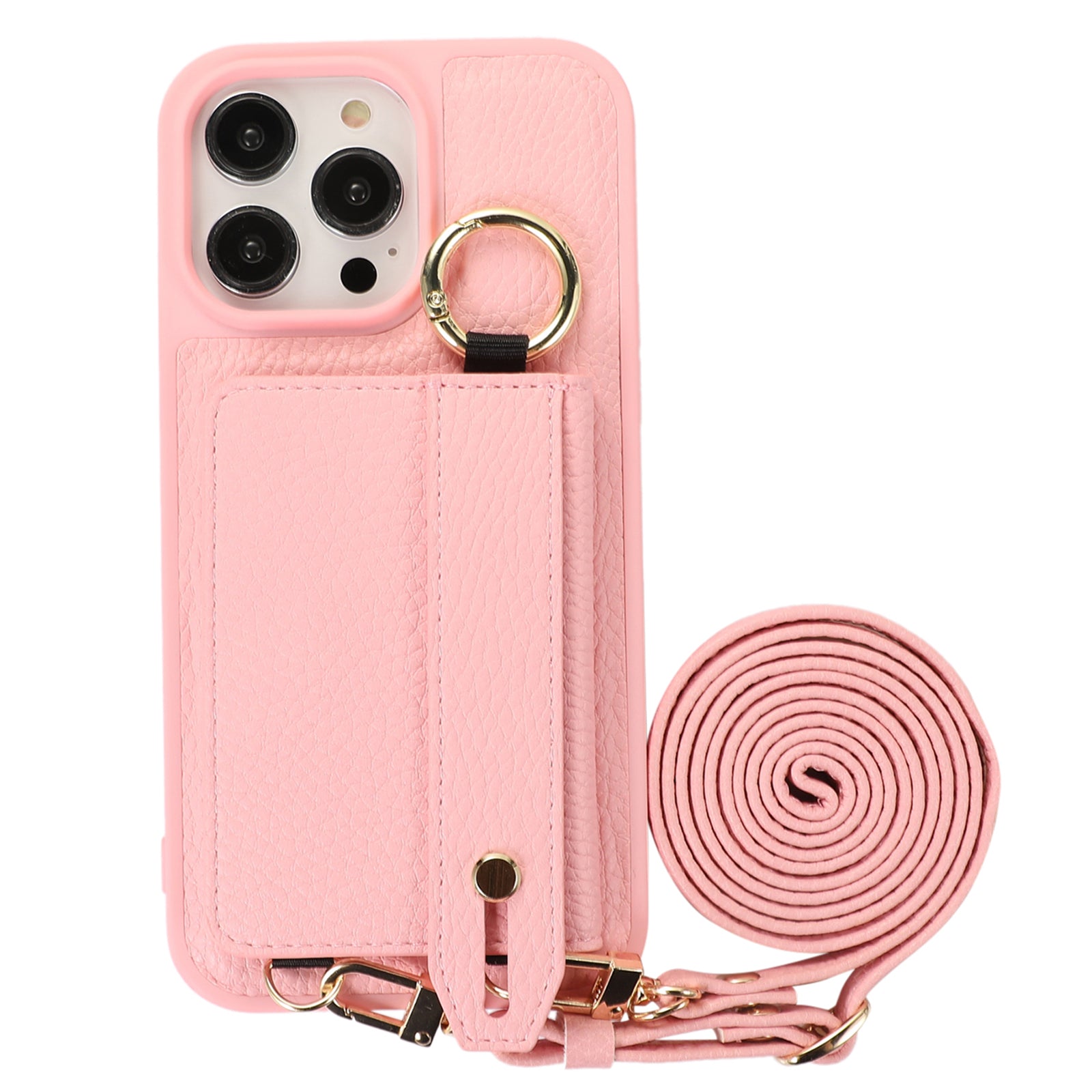 Card Holder Phone Cover for iPhone 12 Pro Max 6.7 inch Hand Strap Kickstand Leather TPU Case with Shoulder Strap