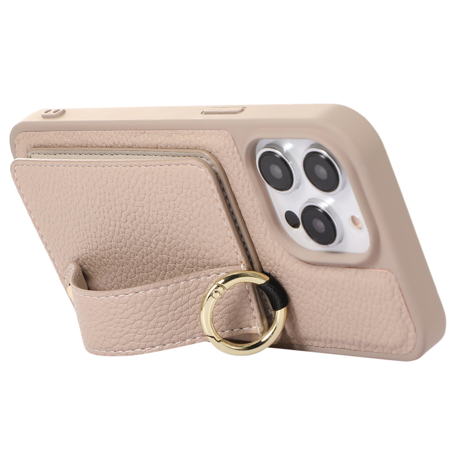For iPhone 13 Pro Max 6.7 inch Card Holder Hand Strap Phone Cover Leather TPU Kickstand Case with Shoulder Strap