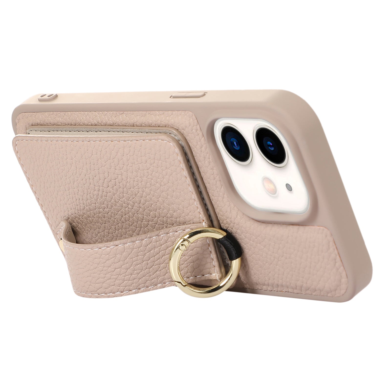 Fall-proof Cover for iPhone 11 6.1 inch Card Holder Hand Strap Leather TPU Phone Kickstand Case with Shoulder Strap