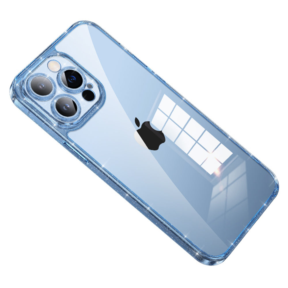 SULADA pro iPhone 14 Pro zadní kryt z tvrzeného skla Glitter TPU rámeček s galvanickým pokovováním Kryt telefonu s ochranou objektivu