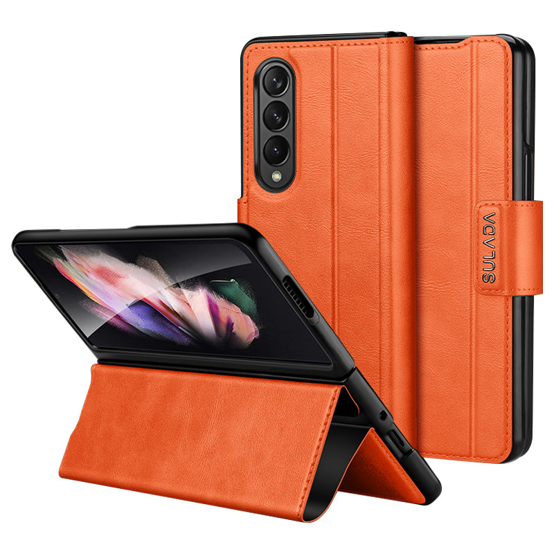 SULADA For Samsung Galaxy Z Fold3 5G PU Leather Folio Case Magnetic Clasp Stand Phone Cover