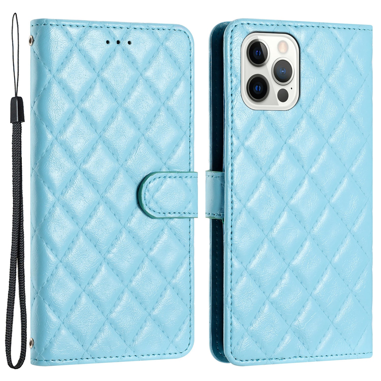 For iPhone 12/12 Pro PU Leather Phone Cover Wallet Stand Stitching Line Rhombus Texture Phone Case