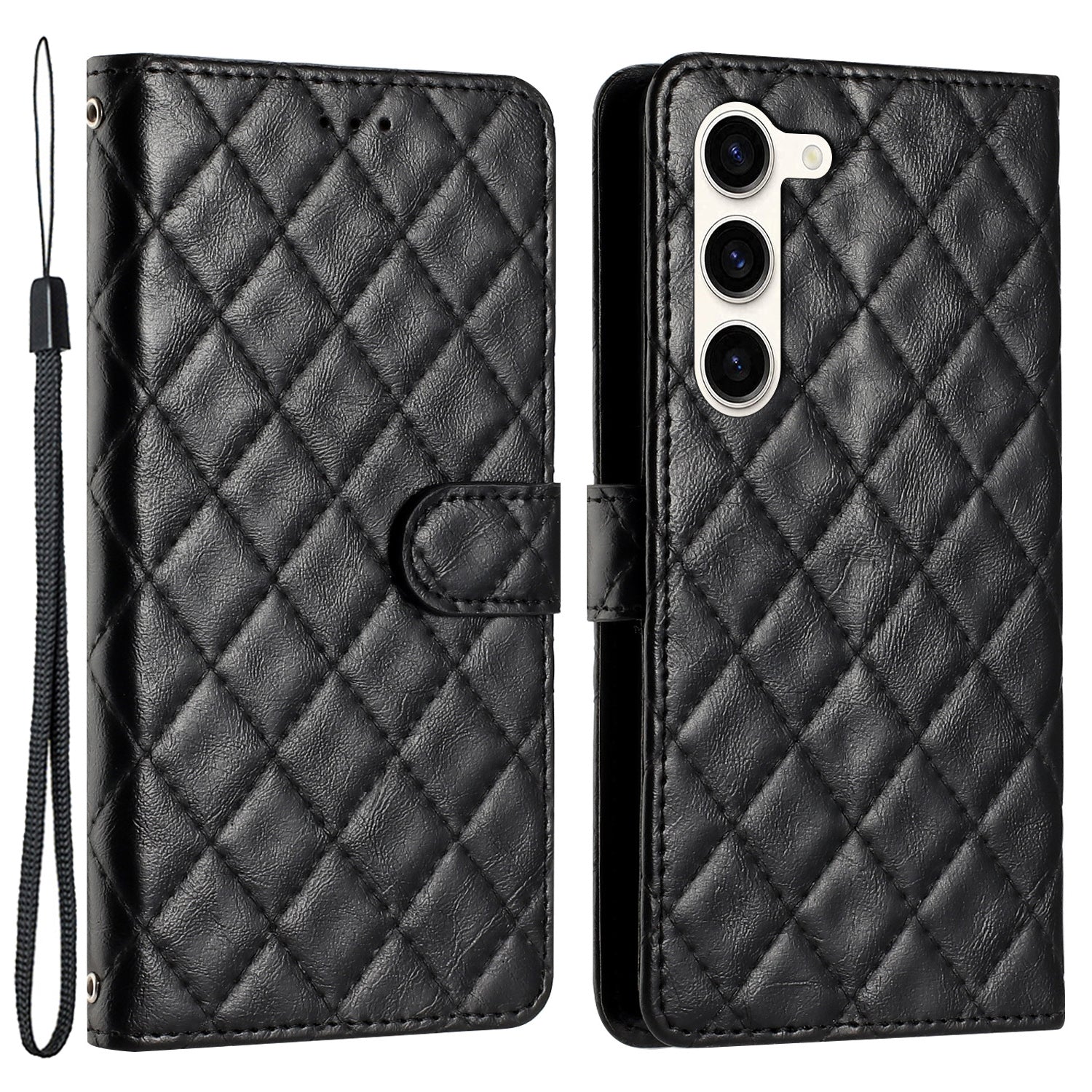 For Samsung Galaxy S23 Anti-Scratch Flip Stand PU Leather Wallet Shell Stitching Line Rhombus Texture Phone Case
