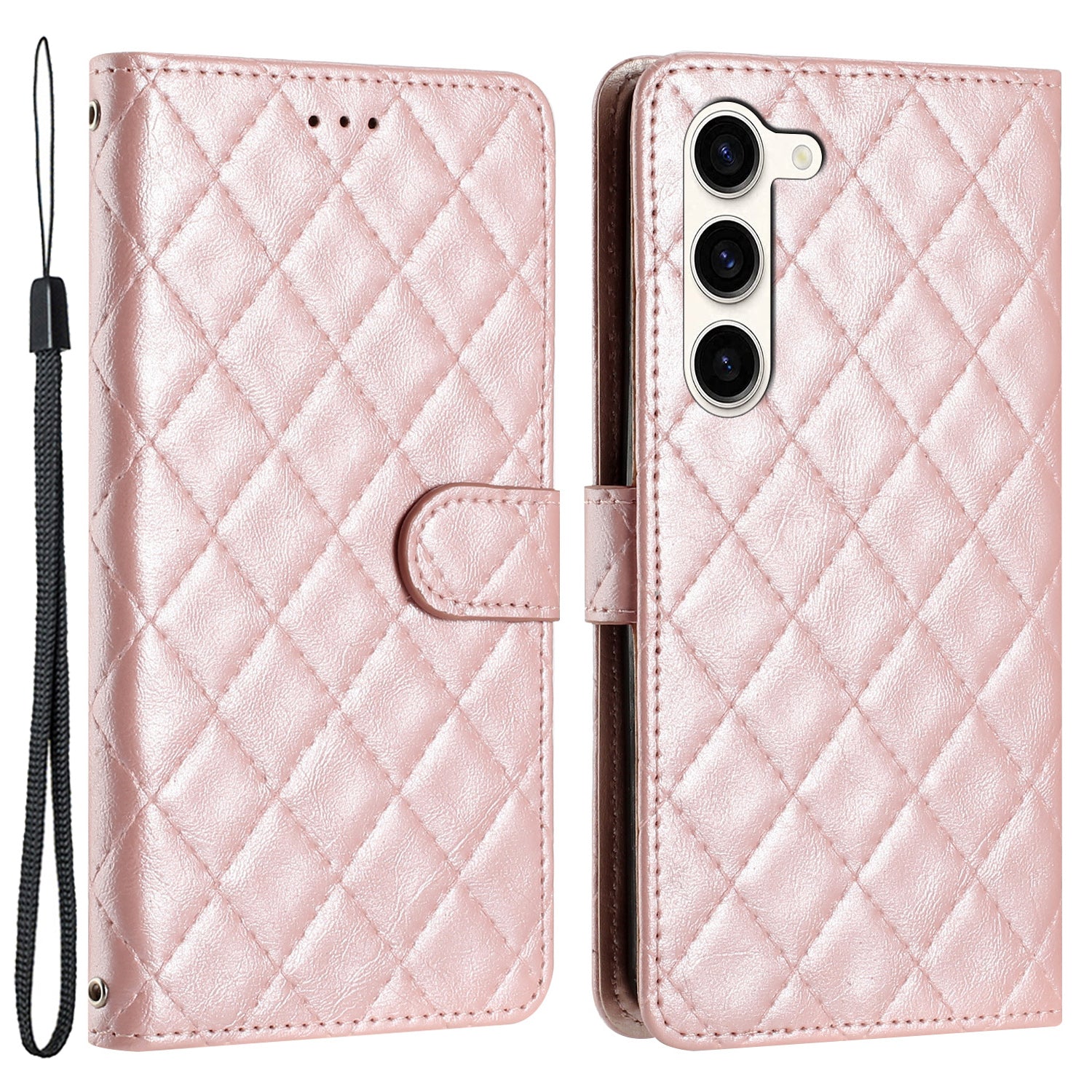 For Samsung Galaxy S23 Anti-Scratch Flip Stand PU Leather Wallet Shell Stitching Line Rhombus Texture Phone Case