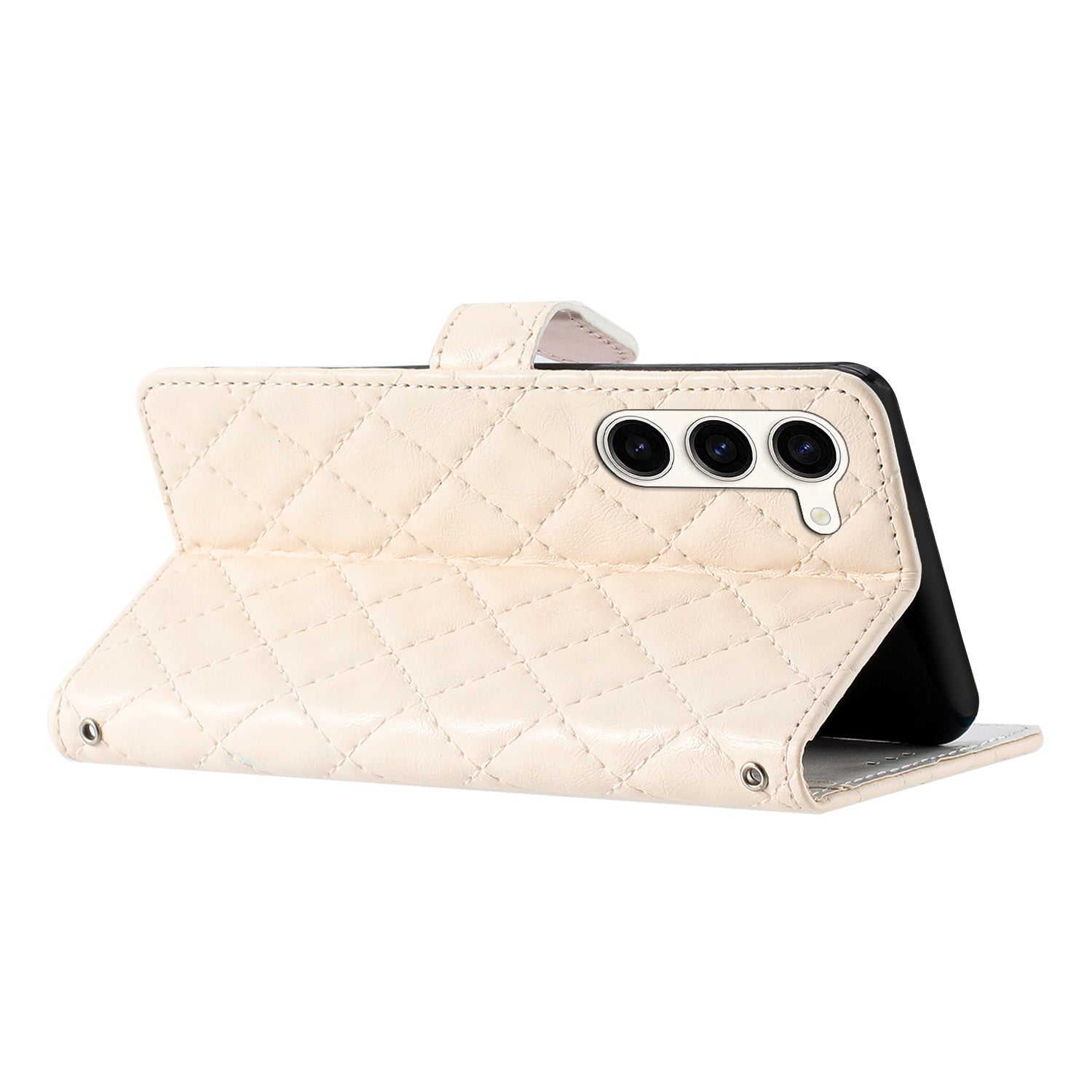 For Samsung Galaxy S23 Anti-Scratch Flip Stand PU Leather Wallet Shell Stitching Line Rhombus Texture Phone Case