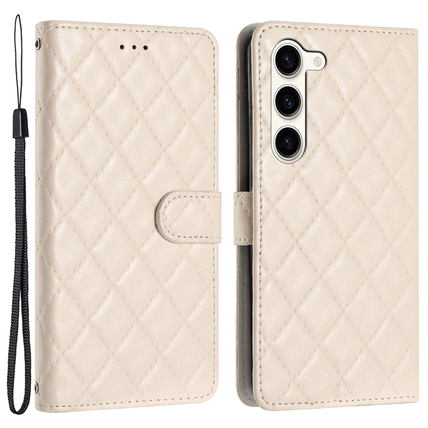 Pro Samsung Galaxy S23 Řemínek na zápěstí Pouzdro na telefon Šití Line Rhombus Stojan na peněženku Kryt na mobil