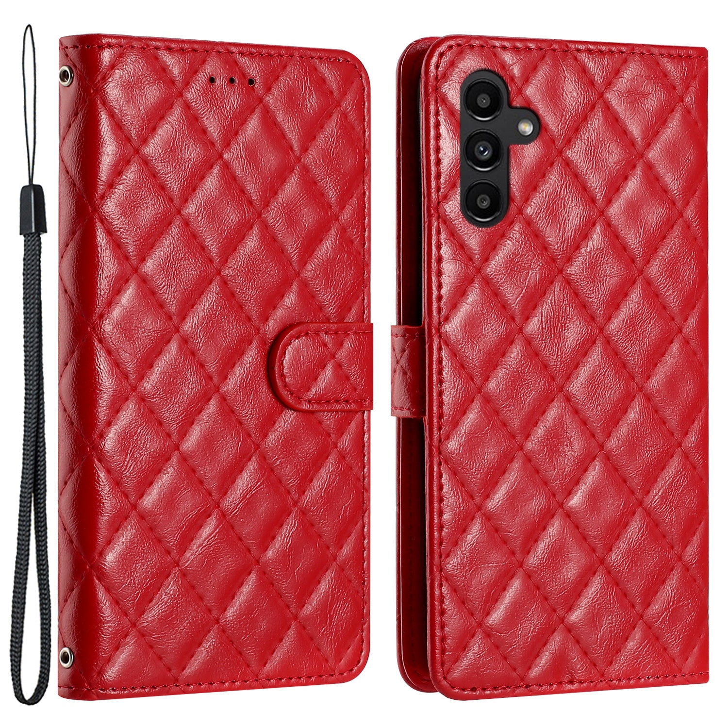 For Samsung Galaxy A54 5G Phone Case Stitching Line Rhombus PU Leather Wallet Stand Phone Cover with Strap