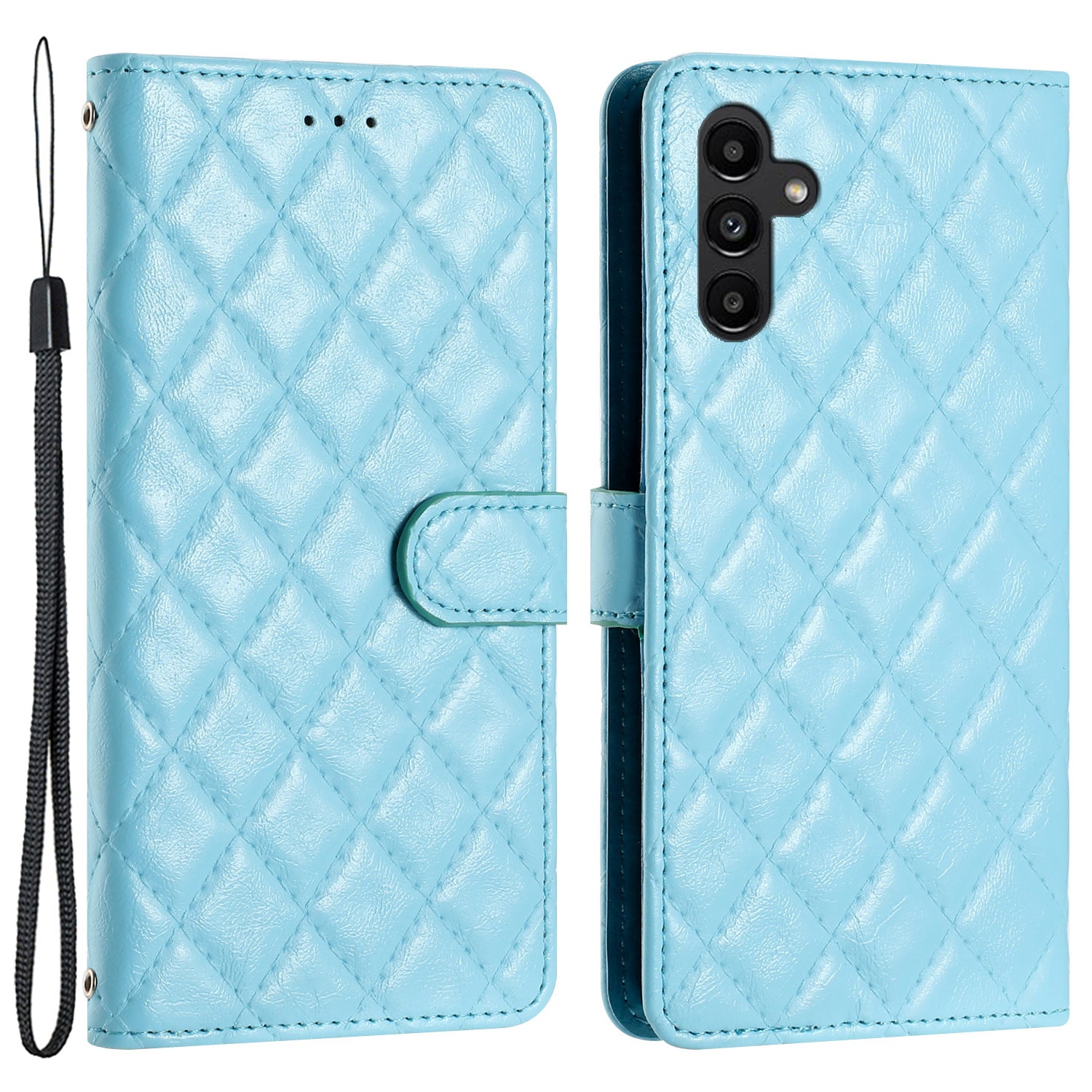 For Samsung Galaxy A54 5G Phone Case Stitching Line Rhombus PU Leather Wallet Stand Phone Cover with Strap