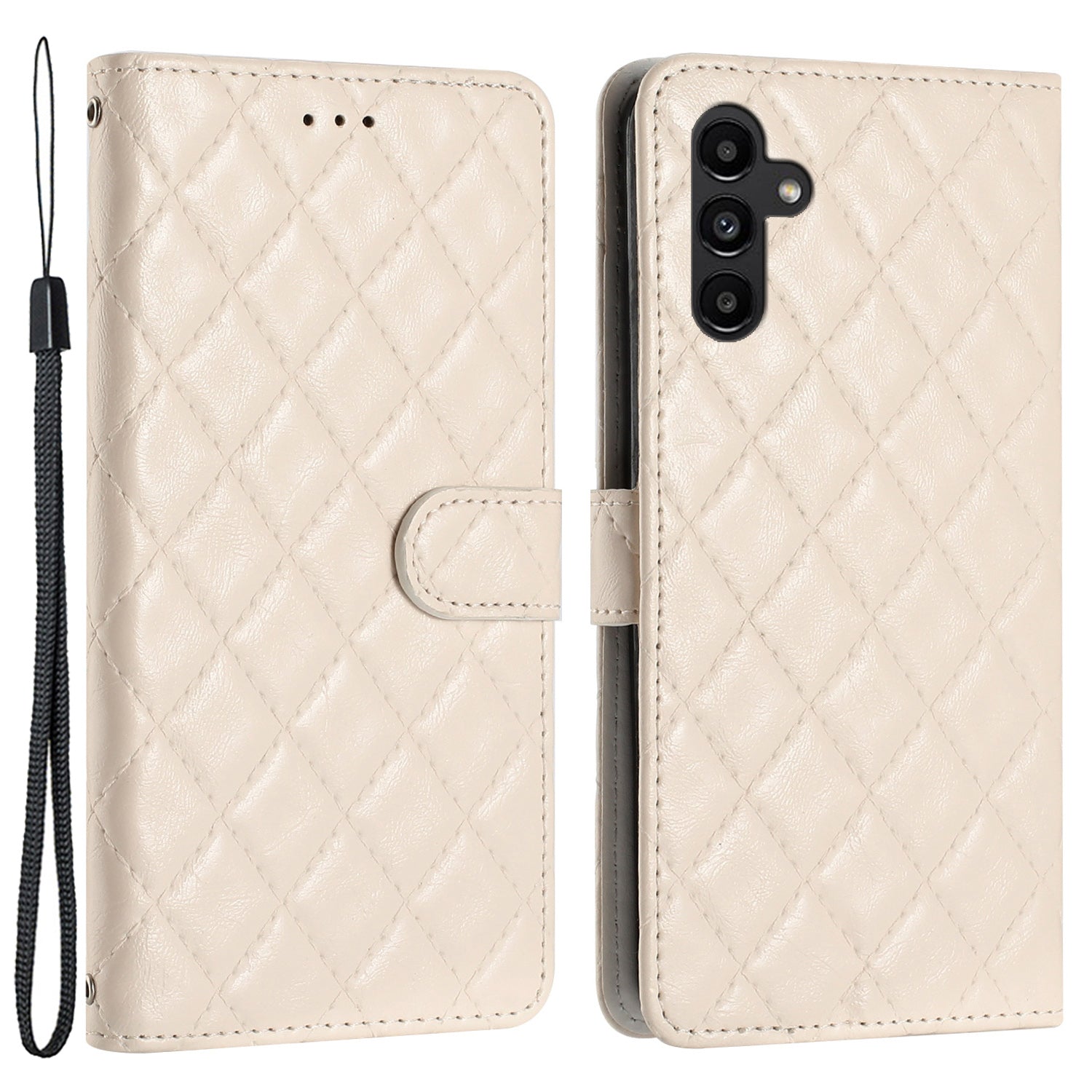 Stand Phone Case For Samsung Galaxy A34 5G Stitching Line Rhombus PU Leather Wallet Phone Cover with Strap