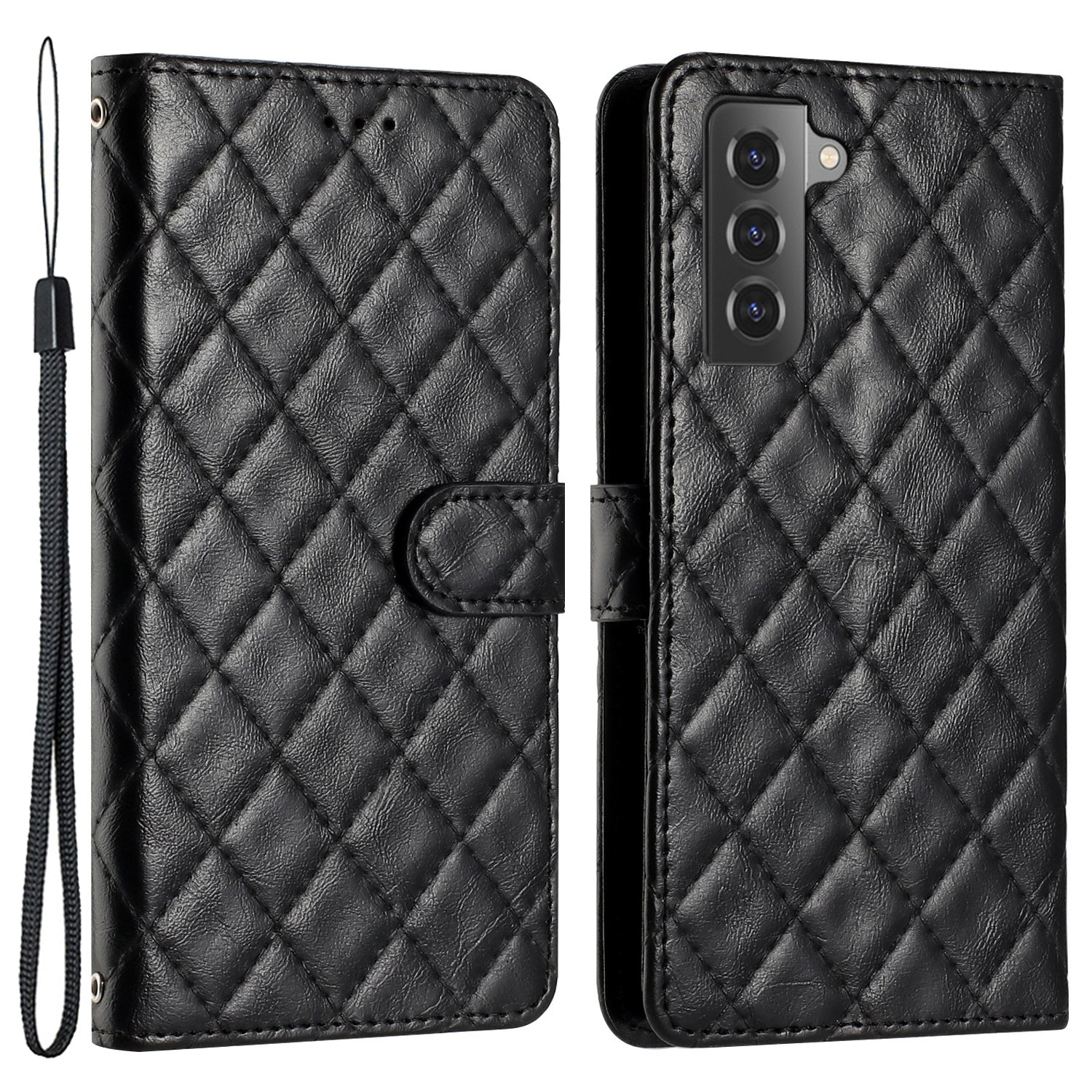 For Samsung Galaxy S22 5G Mobile Phone Case Stitching Line Rhombus PU Leather Wallet Stand Phone Cover