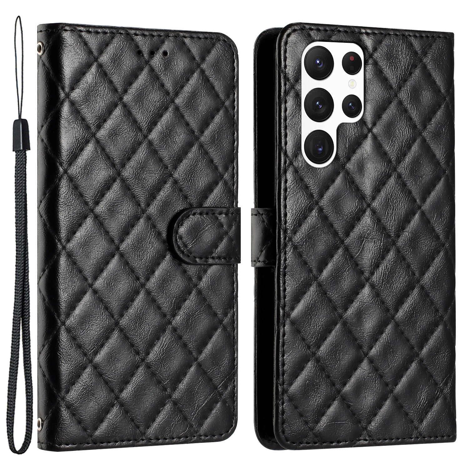 For Samsung Galaxy S22 Ultra 5G Cell Phone Case Stitching Line Rhombus PU Leather TPU Wallet Stand Phone Cover